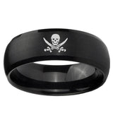 5, 8mm Skull Pirate Dome Brush BlackTungsten Ring