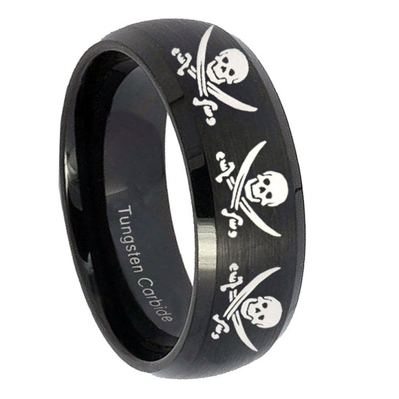 10mm-Multiple-Skull-Pirate-Dome-Brush-Black-Tungsten-Custom-Ring-for-Men