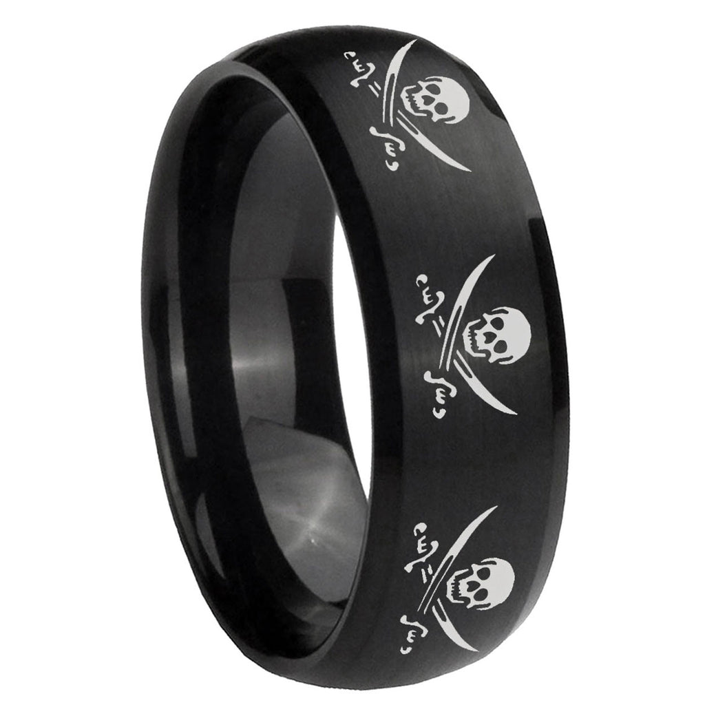 10mm Multiple Skull Pirate Dome Brush Black Tungsten Custom Ring for Men