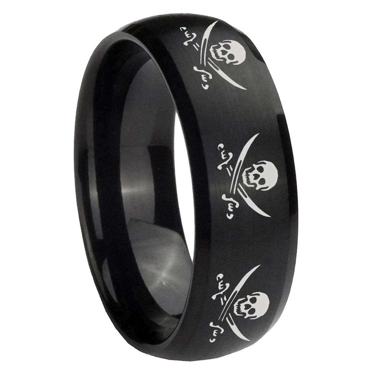 10mm Multiple Skull Pirate Dome Brush Black Tungsten Custom Ring for Men