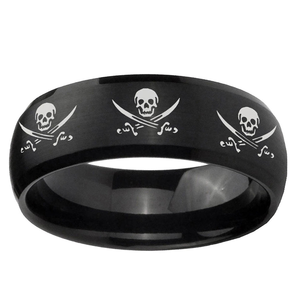 10mm Multiple Skull Pirate Dome Brush Black Tungsten Custom Ring for Men