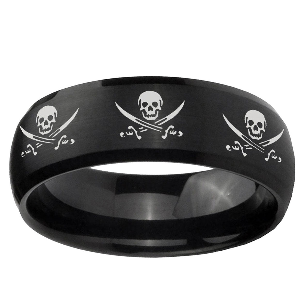 10mm Multiple Skull Pirate Dome Brush Black Tungsten Custom Ring for Men