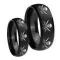 Multiple Skull Pirate Dome Brush Black Tungsten Wedding Ring Sets