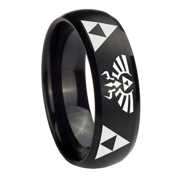 10mm-Legend-of-Zelda-Dome-Brush-Black-Tungsten-Carbide-Wedding-Engagement-Ring