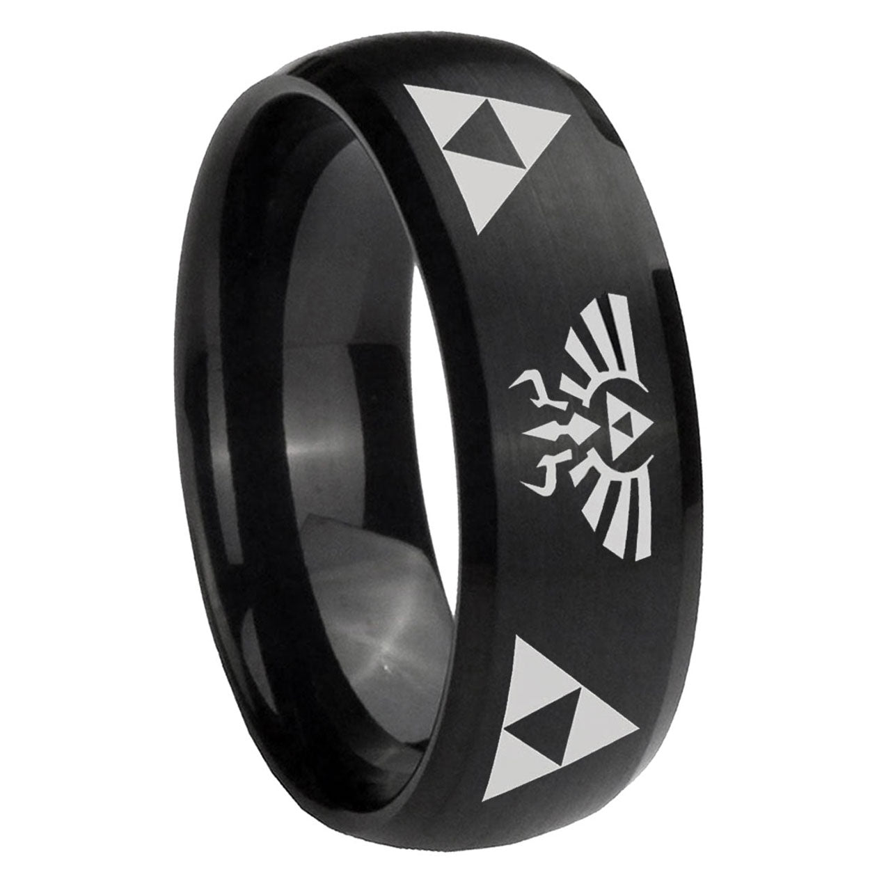 8MM Legend of Zelda Dome Brush Black Tungsten Mens Wedding Ring