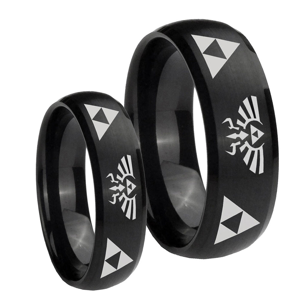 Legend of Zelda Dome Brush Black Tungsten Bridal Ring Sets