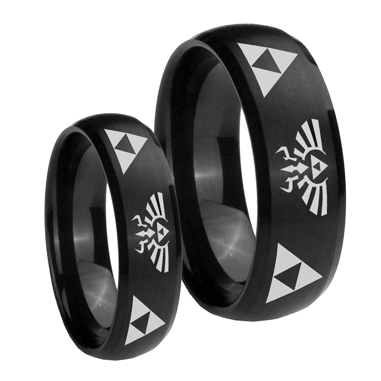 Legend of Zelda Dome Brush Black Tungsten Bridal Ring Sets