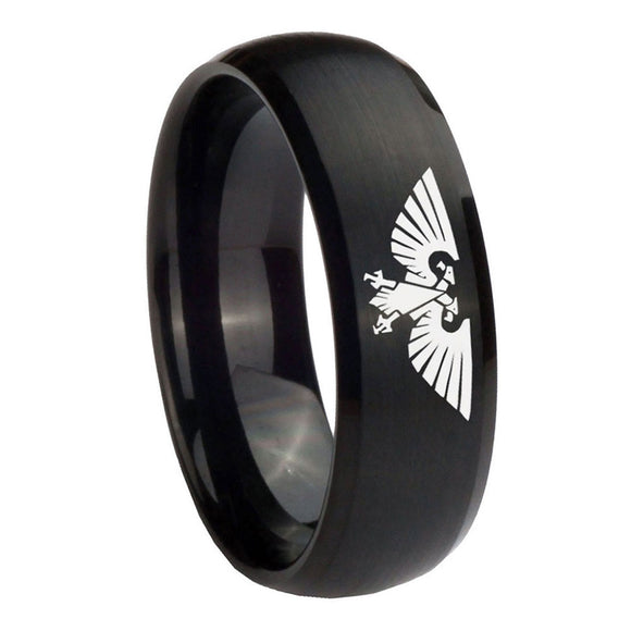 10mm-Aquila-Dome-Brush-Black-Tungsten-Carbide-Mens-Ring-Personalized