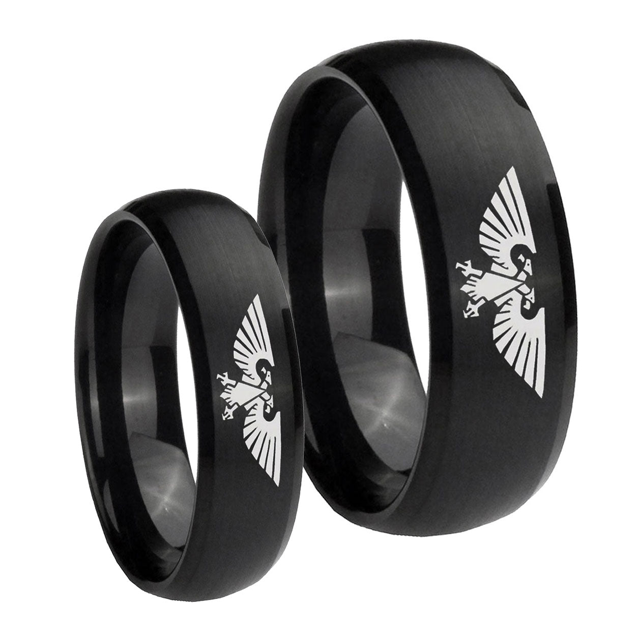 Aquila Dome Brush Black Tungsten Couple Wedding Rings