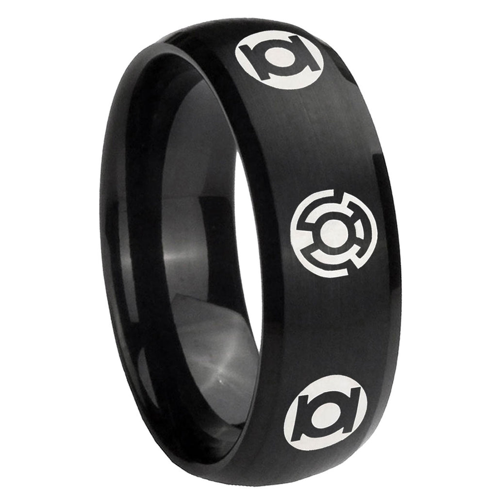 8MM Blue Green Lantern Dome Matte Black Tungsten Metal Ring
