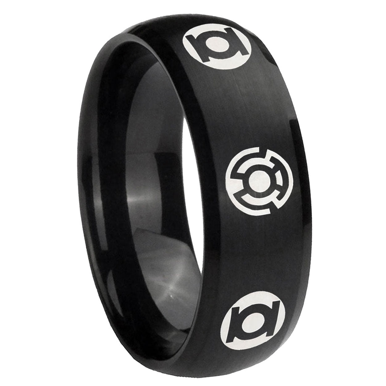 8MM Blue Green Lantern Dome Matte Black Tungsten Metal Ring