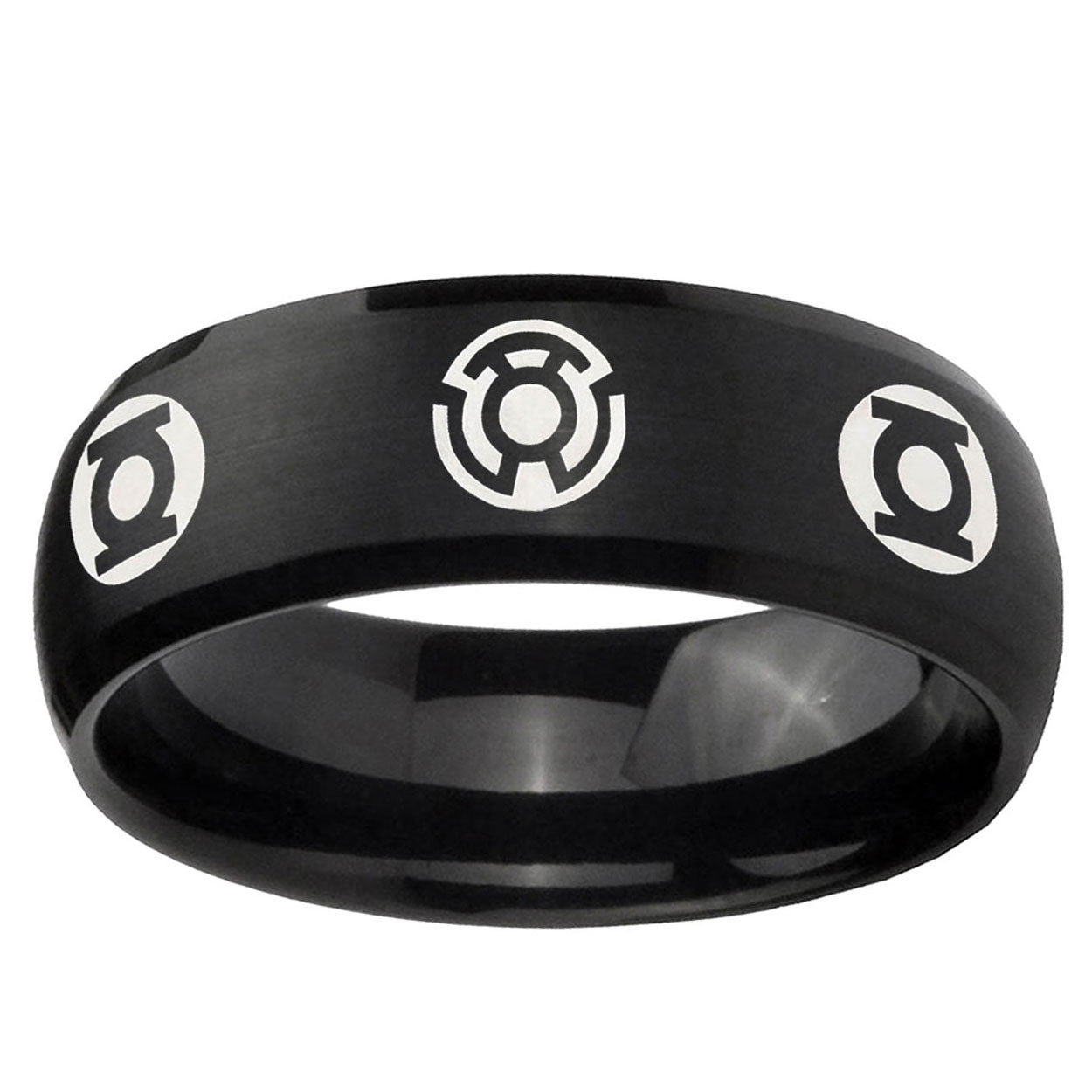 5MMBlue Green Lantern Dome Matte Black Tungsten Metal Ring