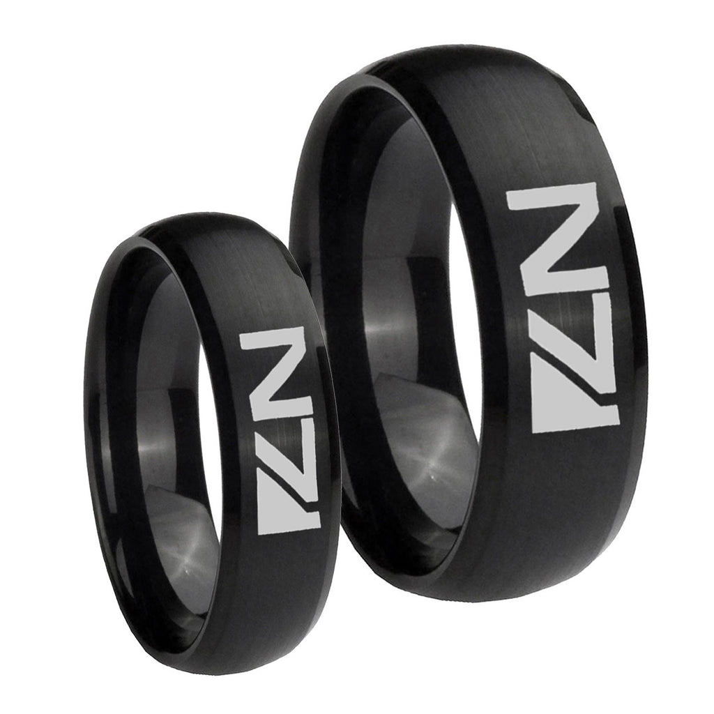 N7 Design Dome Brush Black Tungsten Promise Ring Set