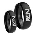 N7 Design Dome Brush Black Tungsten Promise Ring Set