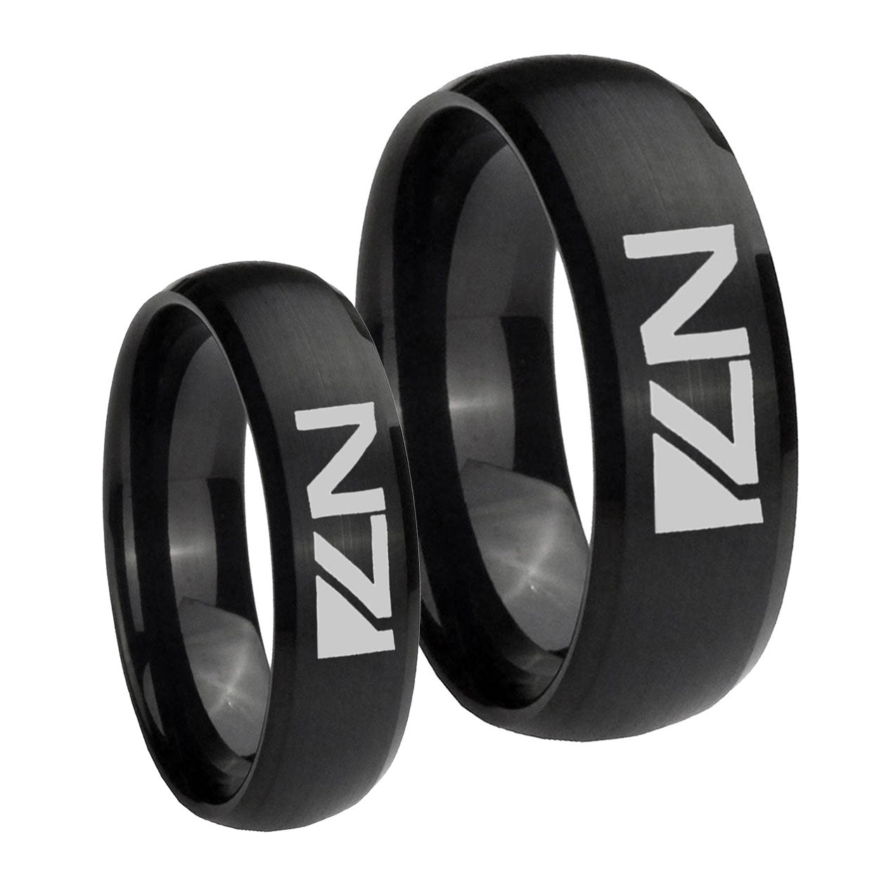 N7 Design Dome Brush Black Tungsten Promise Ring Set