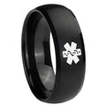 10mm Medical Alert Dome Brush Black Tungsten Carbide Men's Engagement Band