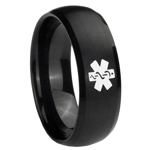 10mm Medical Alert Dome Brush Black Tungsten Carbide Men's Engagement Band