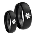 Medical Alert Dome Brush Black Tungsten Bridal Set Rings
