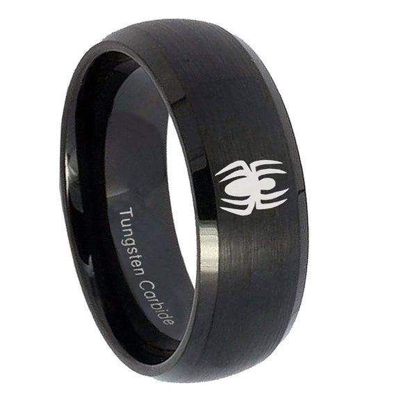 8mm-Spiderman-Dome-Brush-Black-Tungsten-Carbide-Men's-Wedding-Ring