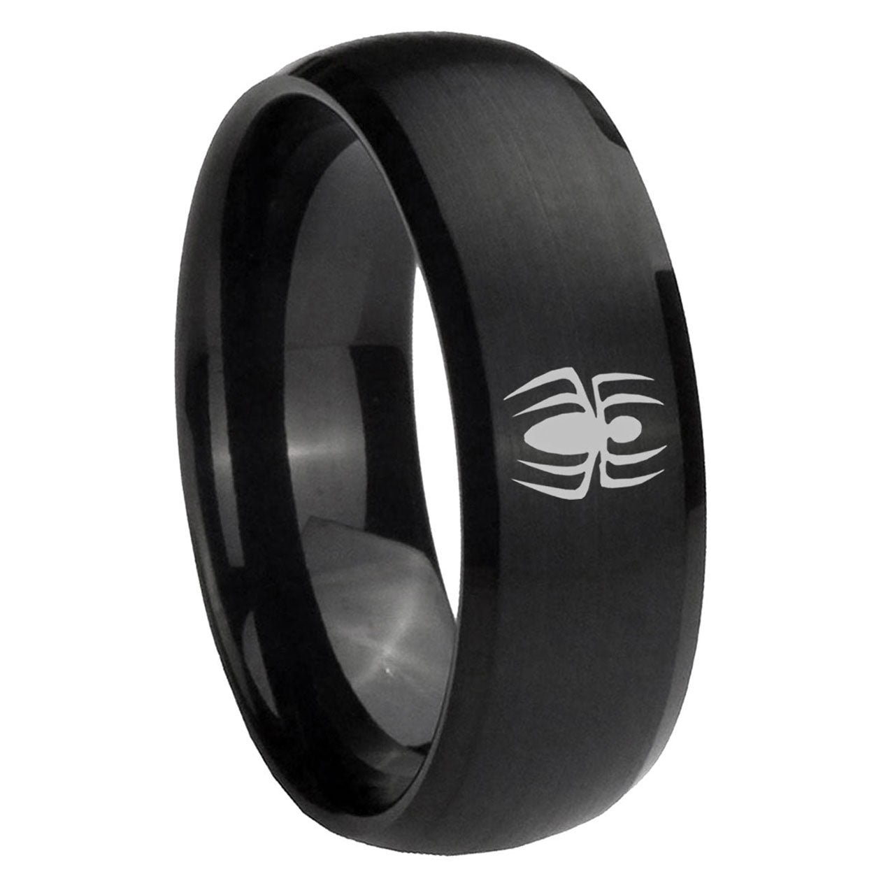 10mm Spiderman Dome Brush Black Tungsten Carbide Wedding Engagement Ring