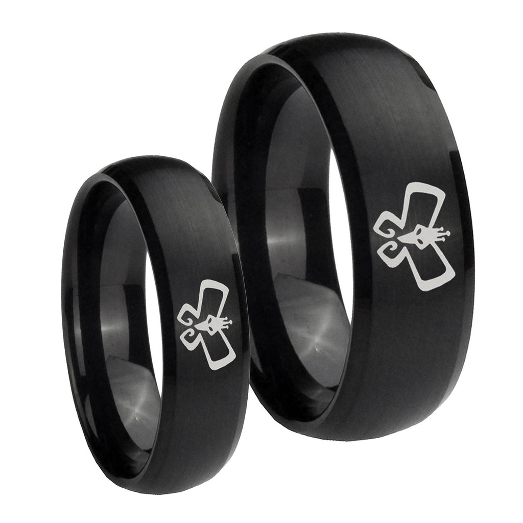 Monarch Dome Brush Black Tungsten Promise Ring Set