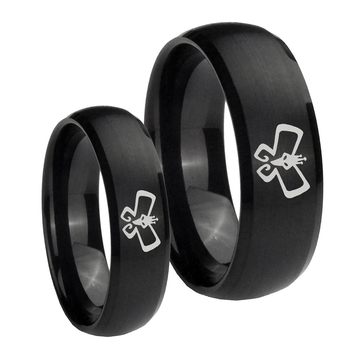 Monarch Dome Brush Black Tungsten Promise Ring Set