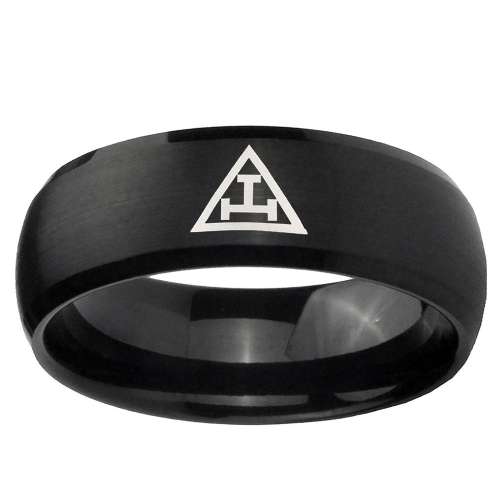10mm Masonic Triple Dome Brush Black Tungsten Ring