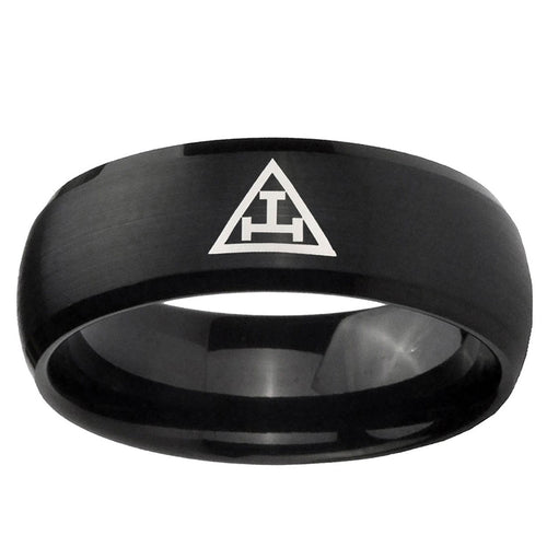 10mm Masonic Triple Dome Brush Black Tungsten Ring