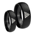 Masonic Triple Dome Brush Black Tungsten Bridal Set Ring