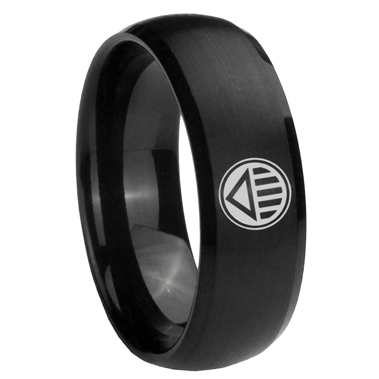 8MM Lantern Corps Dome Matte Black Engraved Rings For Him
