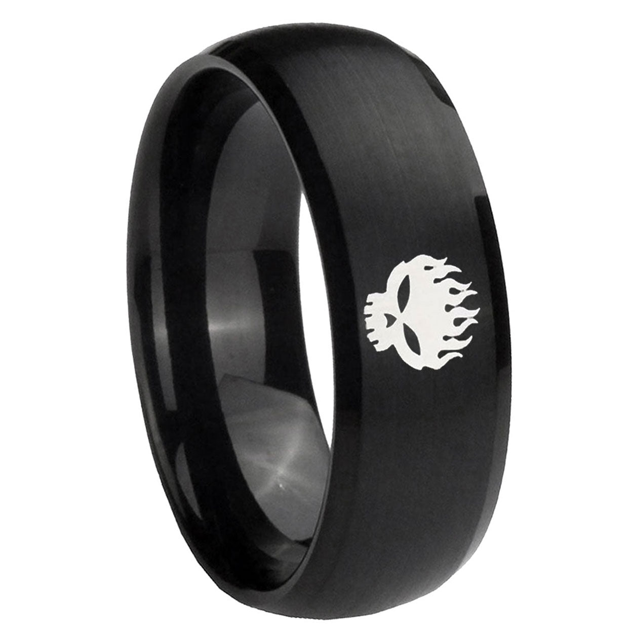 8MM Offspring Dome Brush Black Tungsten Personalized Ring