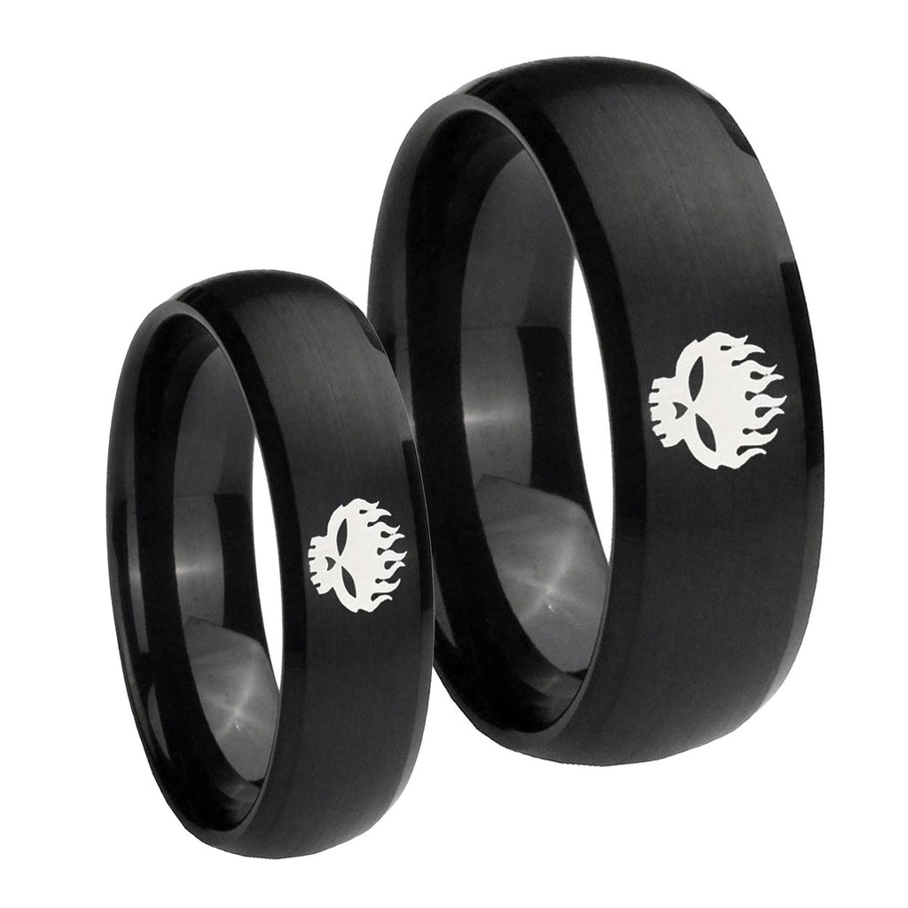 OffspRing Dome Brush Black Tungsten Promise Ring Set