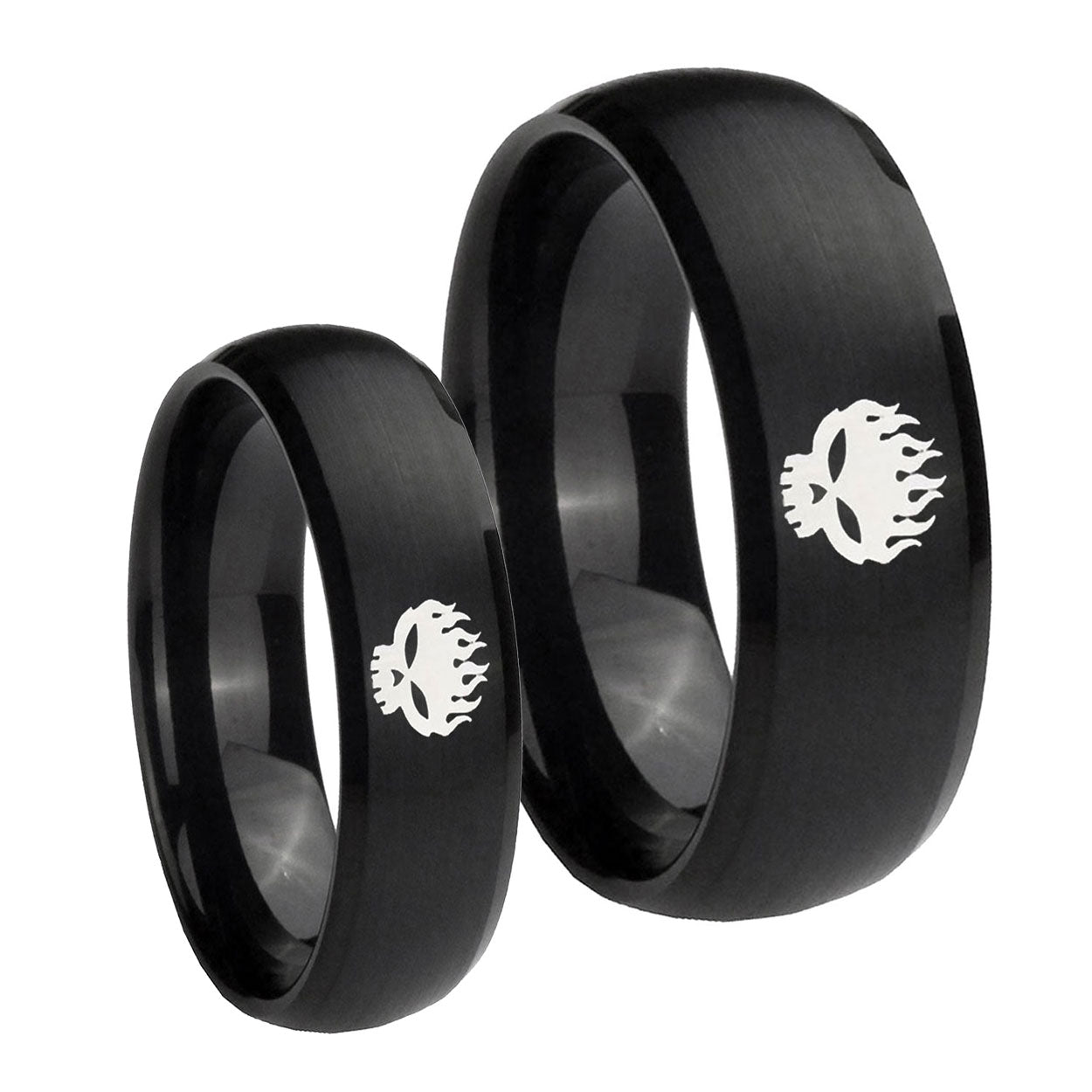 OffspRing Dome Brush Black Tungsten Promise Ring Set