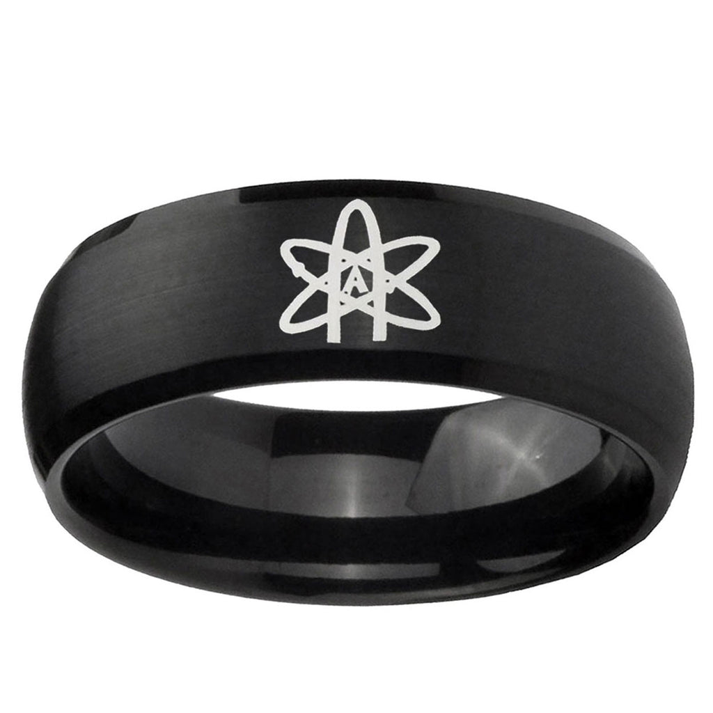 10mm American Atheist Dome Brush Black Tungsten Carbide Mens Bands Ring