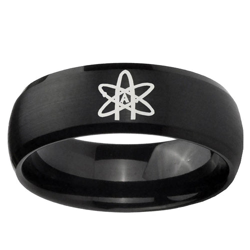 10mm American Atheist Dome Brush Black Tungsten Carbide Mens Bands Ring