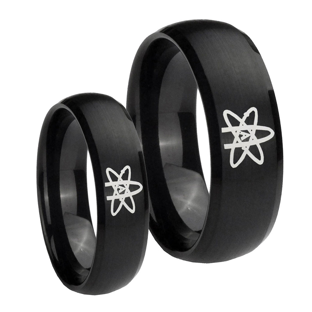 American Atheist Dome Brush Black Tungsten His Hers Set Rings