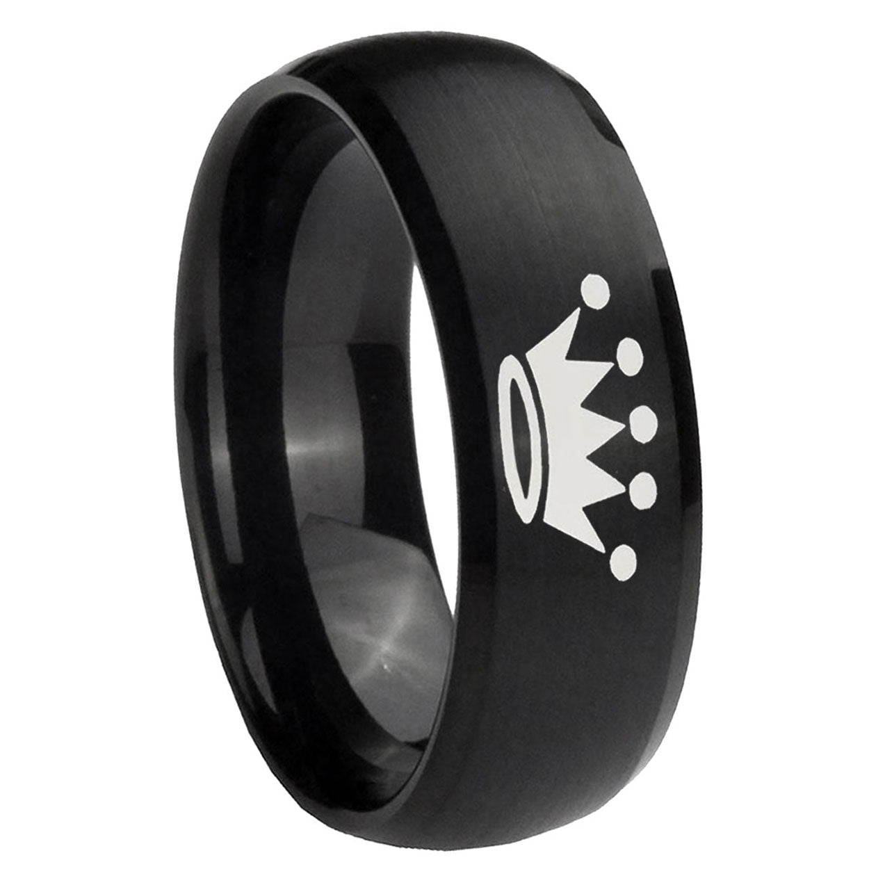 10mm Crown Dome Brush Black Tungsten Carbide Mens Promise Ring