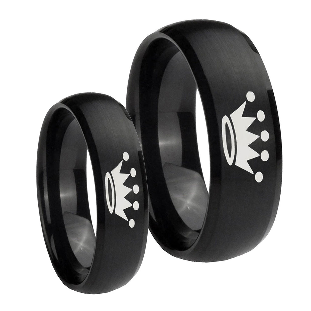 Crown Dome Brush Black Tungsten Mens Set Rings