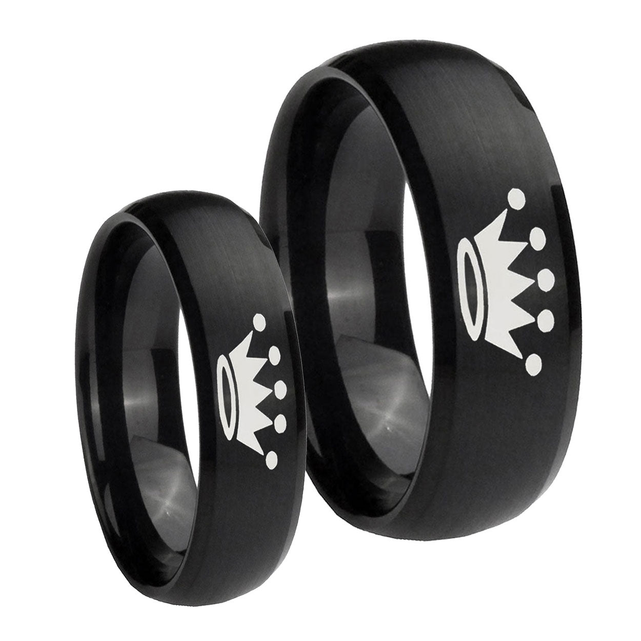 Crown Dome Brush Black Tungsten Mens Set Rings