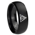 10mm Deathly Hallows Dome Brush Black Tungsten Carbide Custom Ring for Men
