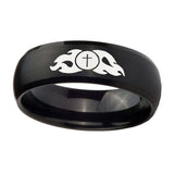10mm-Flamed-Cross-Dome-Brush-Black-Tungsten-Carbide-Bands-Ring