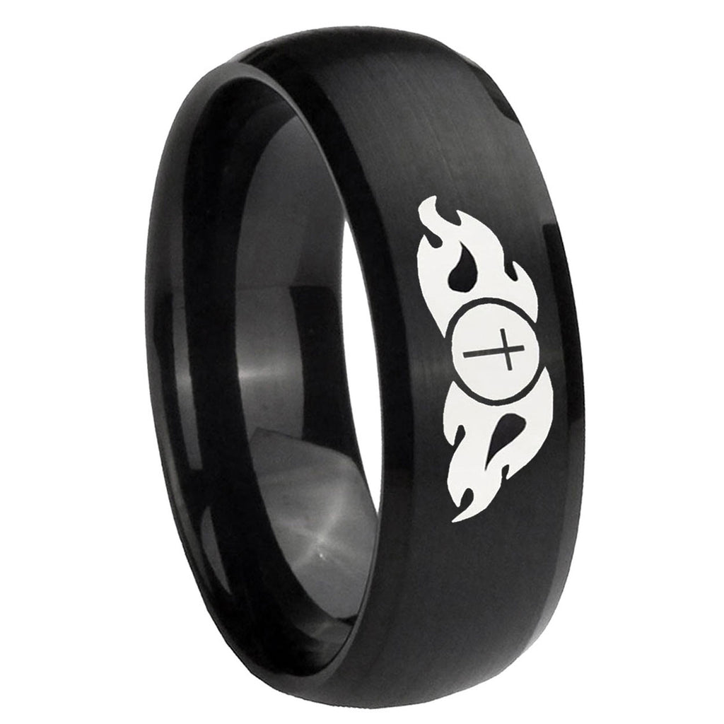 10mm Flamed Cross Dome Brush Black Tungsten Carbide Bands Ring