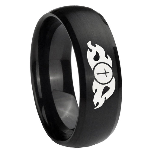 10mm Flamed Cross Dome Brush Black Tungsten Carbide Bands Ring