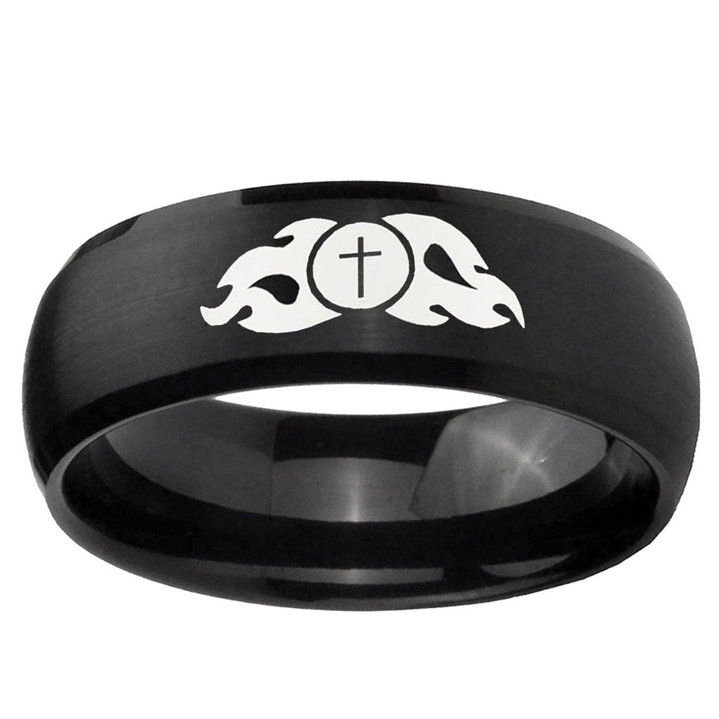 10mm Flamed Cross Dome Brush Black Tungsten Ring