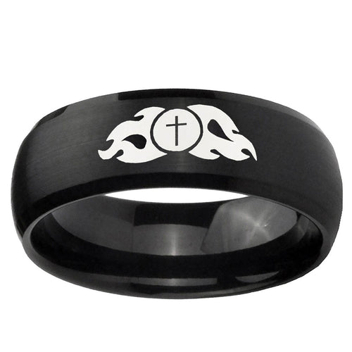 10mm Flamed Cross Dome Brush Black Tungsten Ring