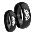 Flamed Cross Dome Brush Black Tungsten Bridal Band Set