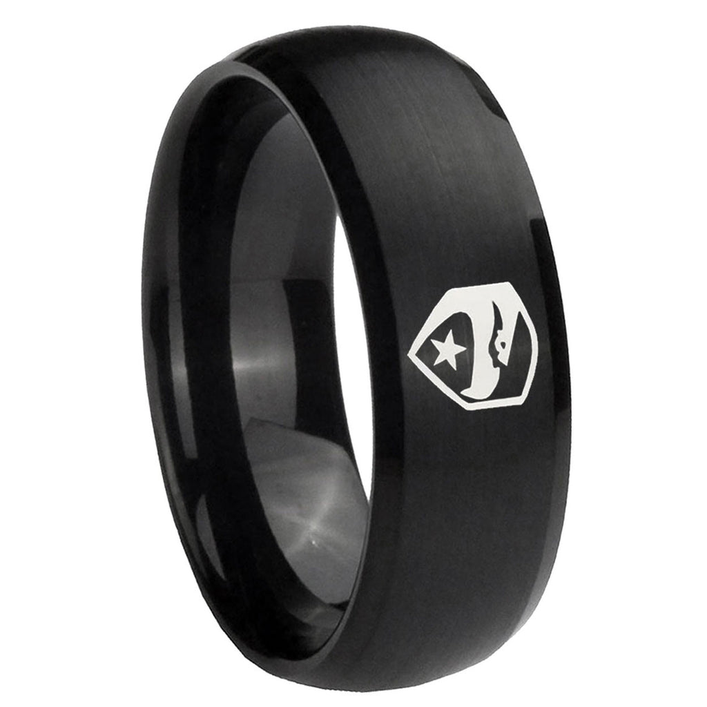 10mm GI Joe Eagle Dome Brush Black Tungsten Carbide Custom Mens Ring