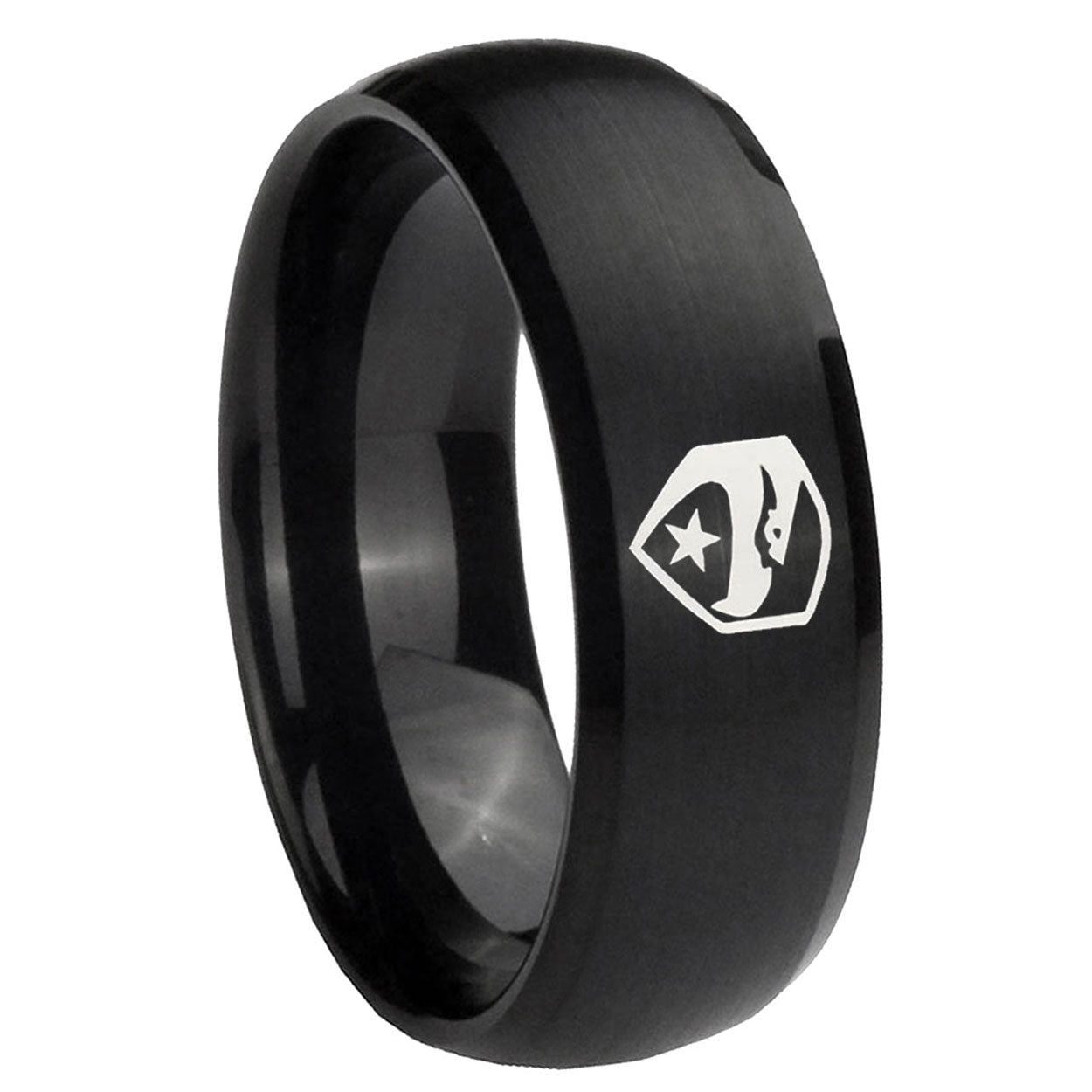 10mm GI Joe Eagle Dome Brush Black Tungsten Carbide Custom Mens Ring