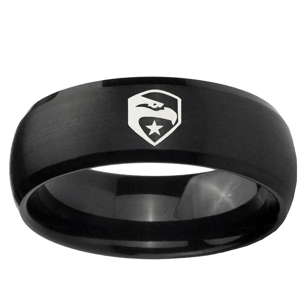 10mm GI Joe Eagle Dome Brush Black Tungsten Ring