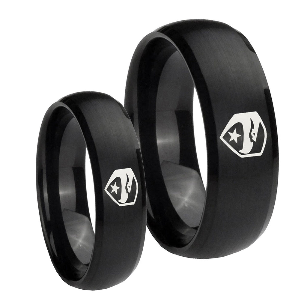 GI Joe Eagle Dome Brush Black Tungsten His Hers Ring Set